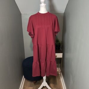 Crown & Ivy Plus Size 3XL Burgundy short sleeve tiered dress